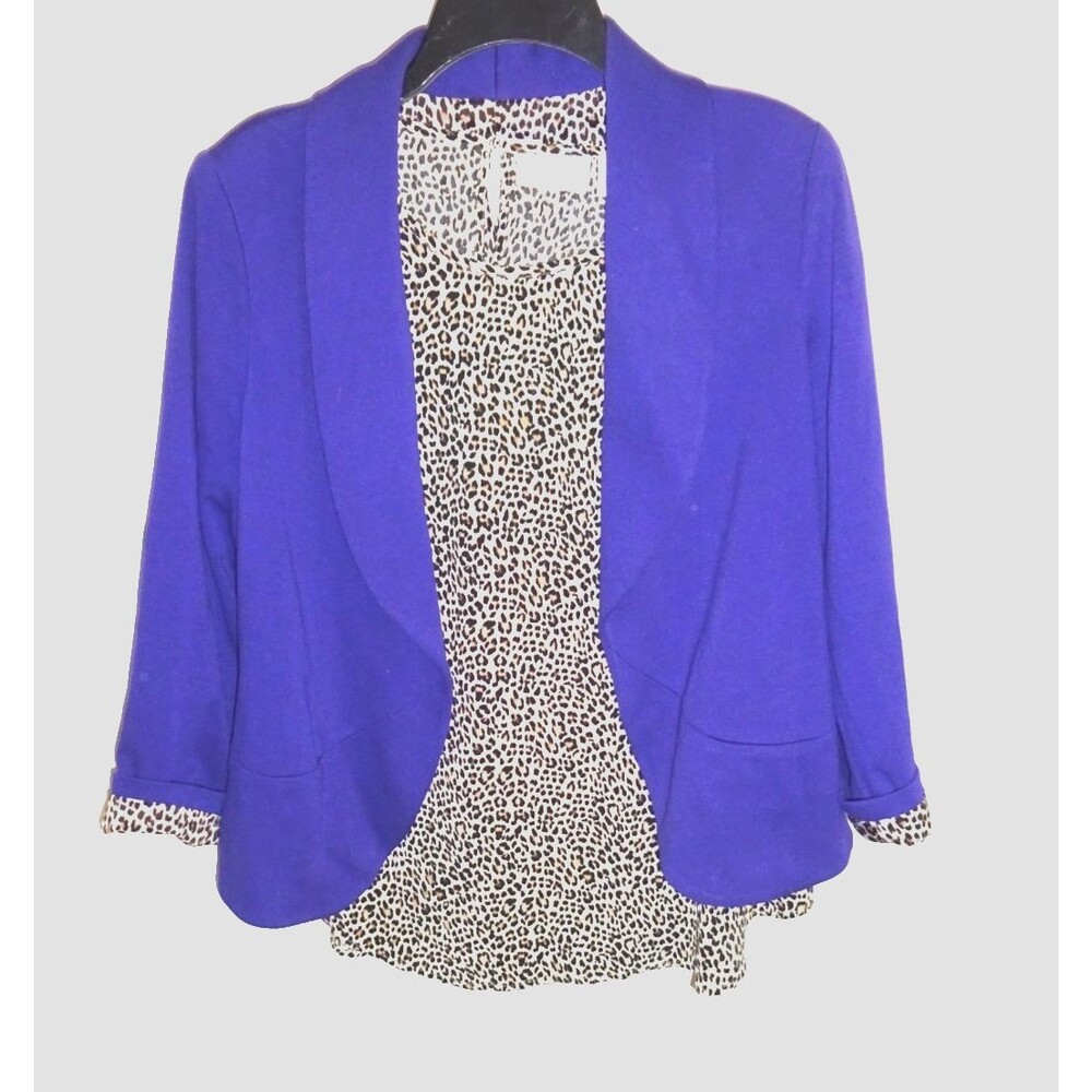 Chico's Two Piece Jacket & Shell Leopard Print Purple Knit Women's Size 1